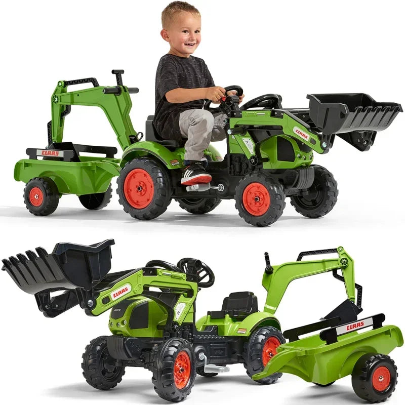 FALK Traktor z Przyczepą CLAAS Arion Backhoe ŁYŻKA + Ładowarka Od 2 Lat - zabawki-dla-dziewczynki