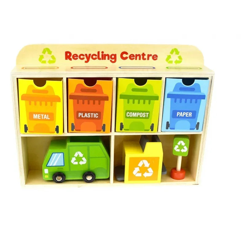 TOOKY TOY Drewniane Centrum Recyklingu Edukacyjny Sorter - zabawki-dla-dziewczynki