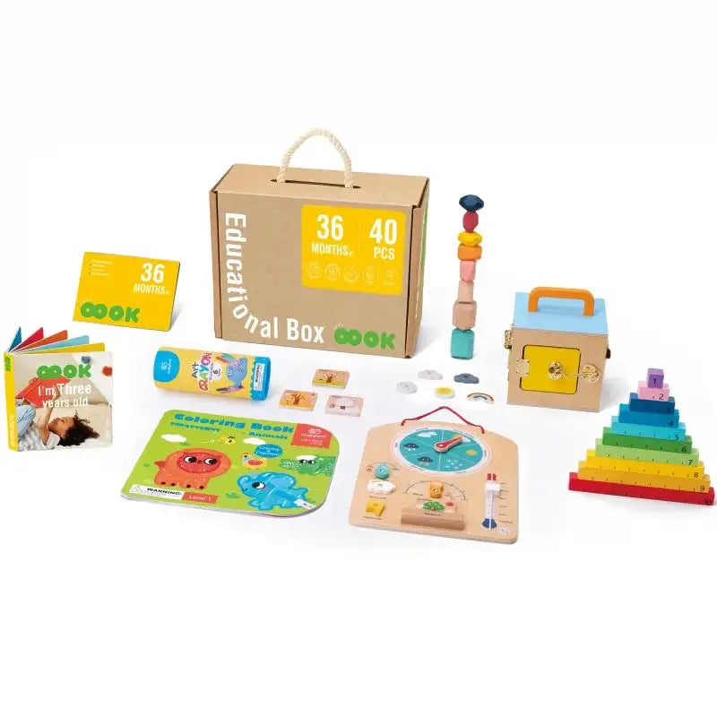 Tooky Toy Edukacyjne Pudełko Montessori Układanka Liczydło Tablica Pogody 6w1 od 3 Lat - zabawki-dla-dziewczynki