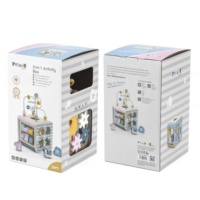 Viga PolarB Activity Box Drewniane Edukacyjne Centrum Gier 5w1 kostka - zabawki-dla-dziewczynki