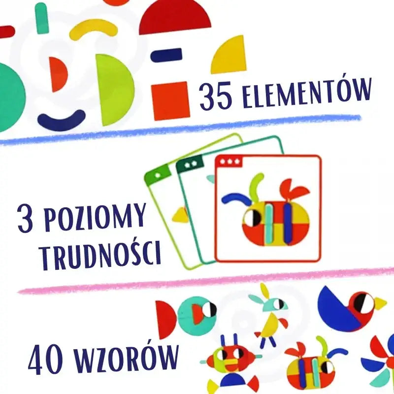 WOOPIE GREEN Drewniana Układanka Montessori 40 wzorów 55 el. - zabawki-dla-dziewczynki