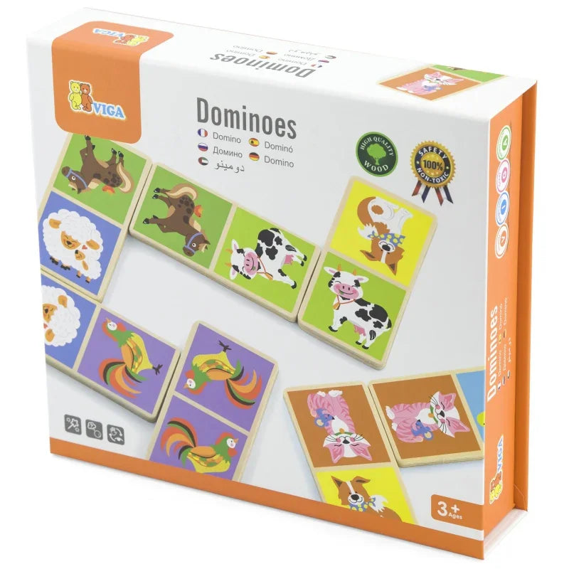 Drewniana gra Domino Farma Viga Toys 28 elementów Montessori - zabawki-dla-dziewczynki