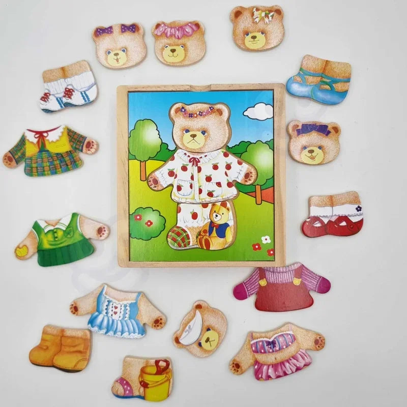 Viga Puzzle Ubierz Misia Drewniana Zabawka Edukacyjna - zabawki-dla-dziewczynki