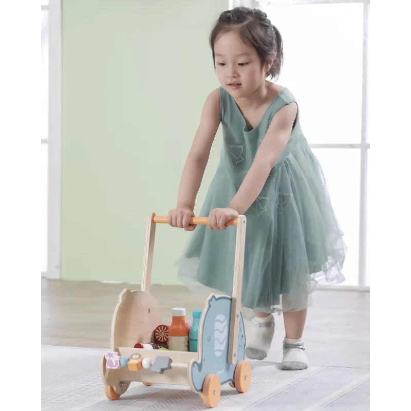 Viga PolarB Drewniany Wózek 2w1 Chodzik Pchacz Słonik - zabawki-dla-dziewczynki