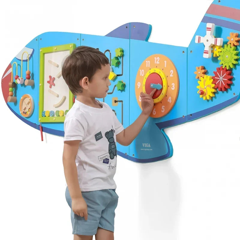 Sensoryczna Edukacyjna Tablica Drewniana Manipulacyjna Viga Samolot Montessori - zabawki-dla-dziewczynki