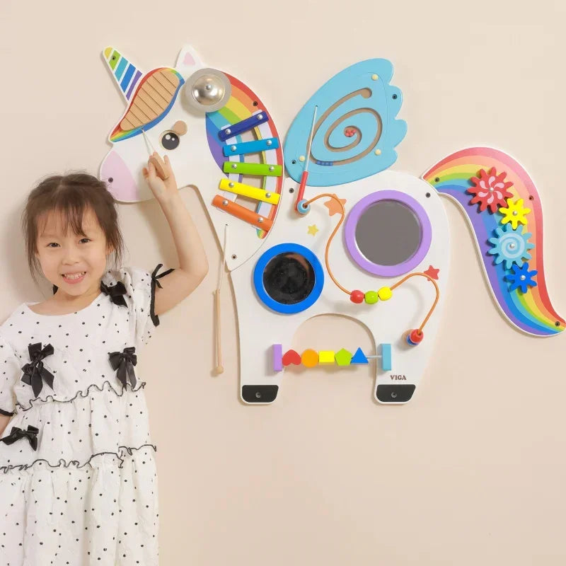 Viga drewniana tablica sensoryczna jednorożec Montessori - zabawki-dla-dziewczynki