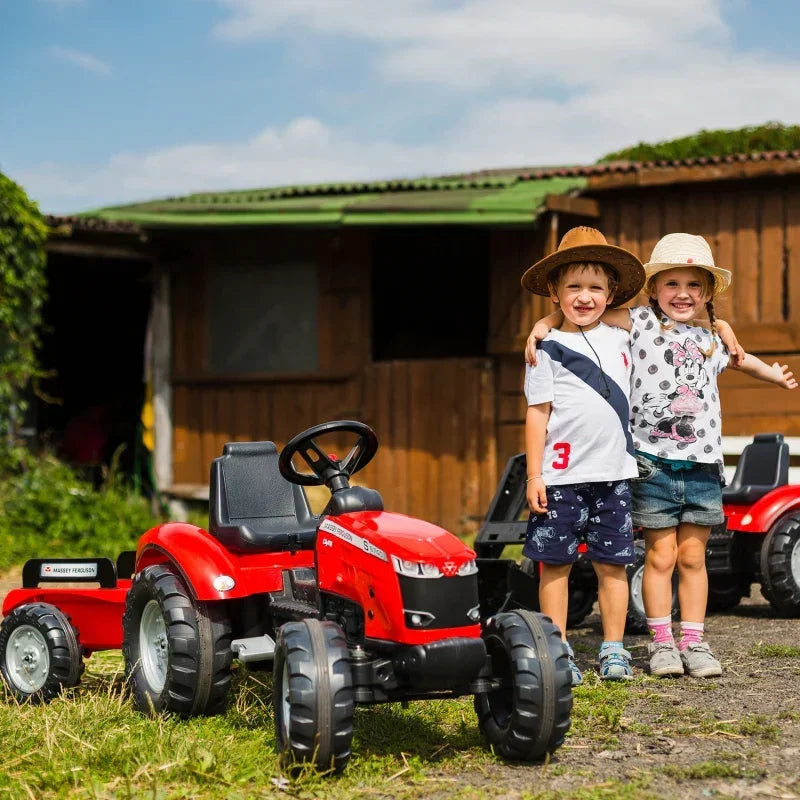 FALK Traktor Massey Ferguson Czerwony na Pedały pojazd ogrodowy z przyczepką - zabawki-dla-dziewczynki