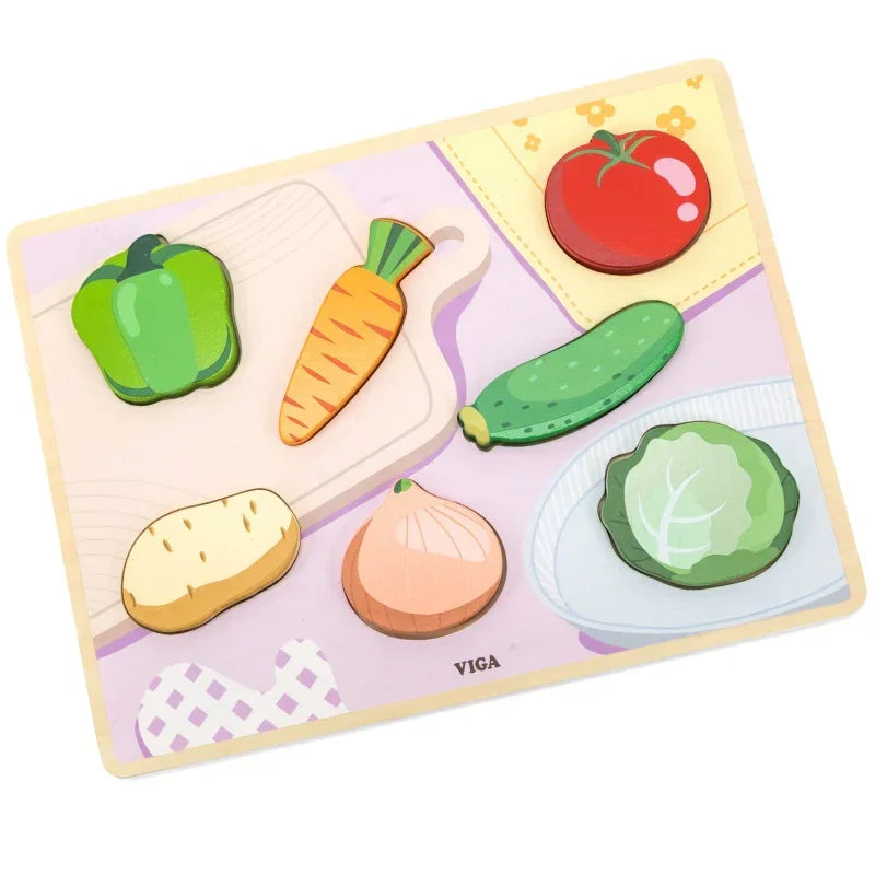Drewniane Puzzle Układanka Montessori Warzywa - zabawki-dla-dziewczynki